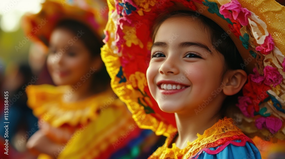 Smiling Girl in a Colorful Hat at a Festive Event