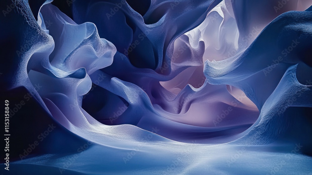 Obraz premium Abstract blue and purple swirling cave formations.