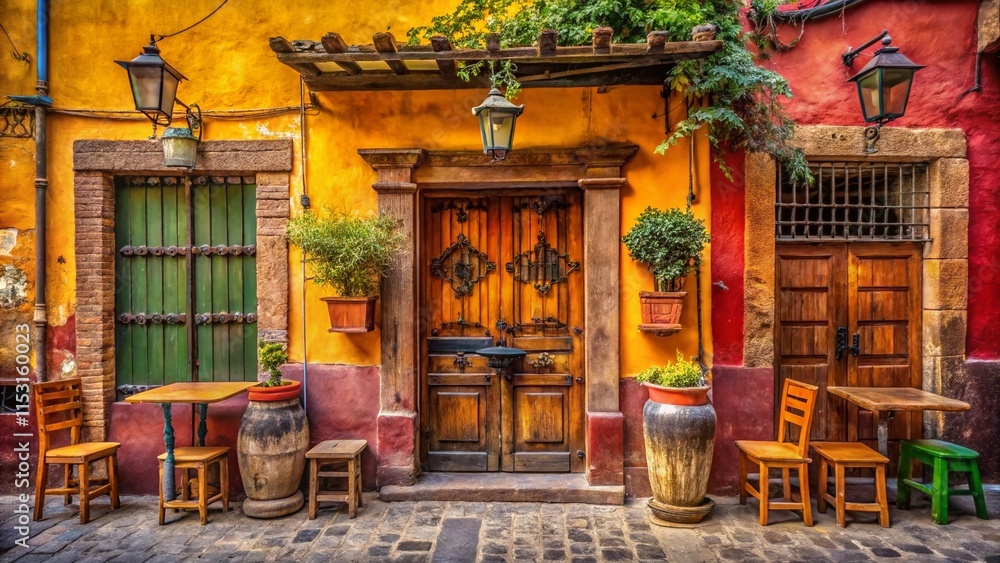 Obraz premium Historic Mexican Saloon, San Miguel de Allende, Swinging Doors, Old West, Architectural Photography