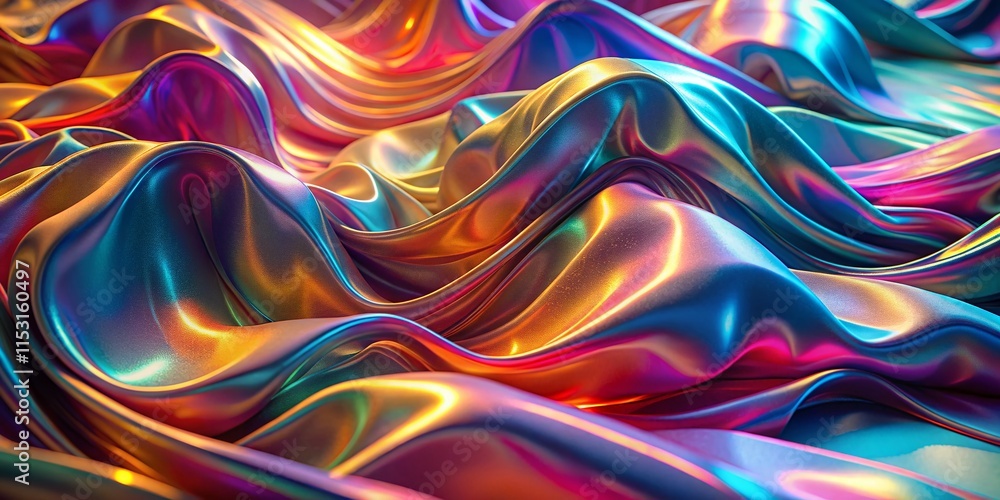 Holographic Wavy Cloth: Abstract 3D Render, Futuristic Fabric Texture Holographic Wavy Cloth: Abstract 3D Render, Futuristic Fabric Texture