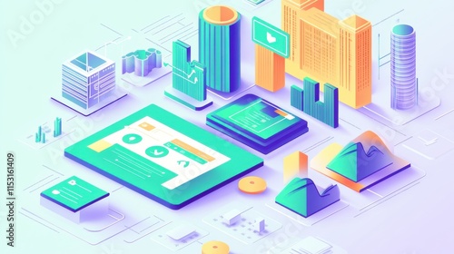 Wallpaper Mural Dynamic digital landscape showcasing modern urban architecture with vibrant colors and advanced technology elements. Torontodigital.ca