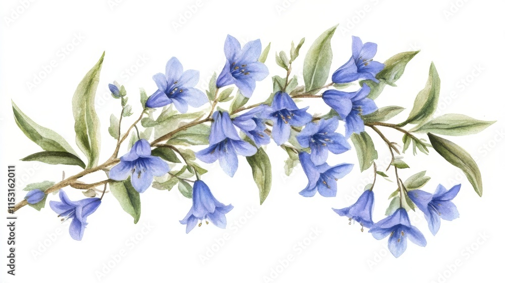 Fototapeta premium Delicate Watercolor Blue Flowers, A Springtime Floral Illustration