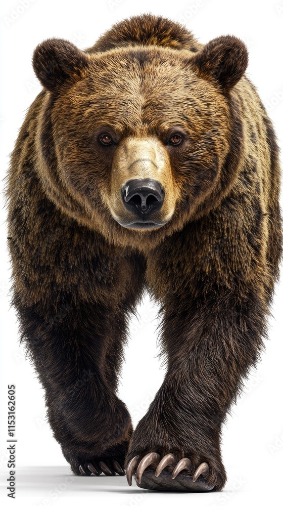 A realistic depiction of a bear walking towards the viewer. A realistic depiction of a bear walking towards the viewer.