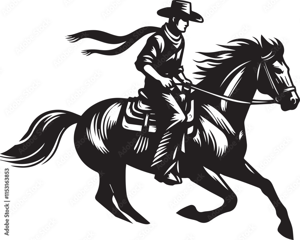 Fototapeta premium Horse riding, A man ride horse cute beautiful horse black vector