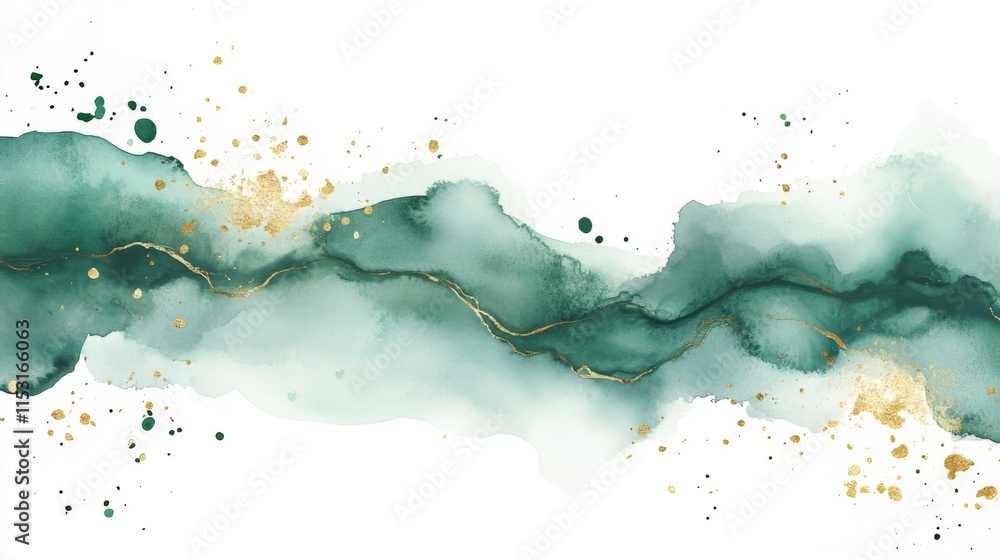 Abstract Watercolor Art with Gold Accents - Modern Green and Gold Design Abstract Watercolor Art with Gold Accents - Modern Green and Gold Design