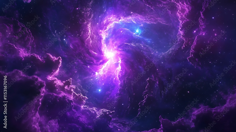 Vibrant Purple Nebula Swirls Mysteriously in Deep Space: Digital Painting. AI Generated Vibrant Purple Nebula Swirls Mysteriously in Deep Space: Digital Painting. AI Generated