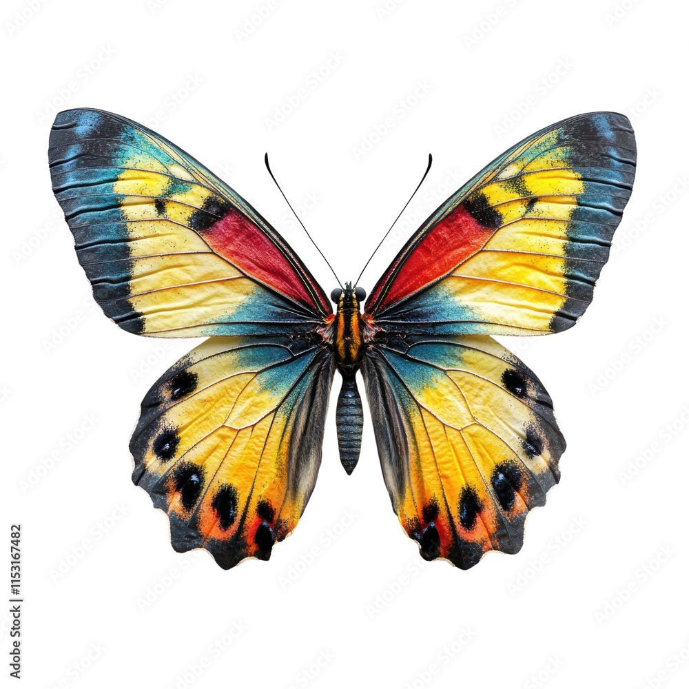Colorful butterfly displaying vibrant patterns in natural habitat during daylight Colorful butterfly displaying vibrant patterns in natural habitat during daylight