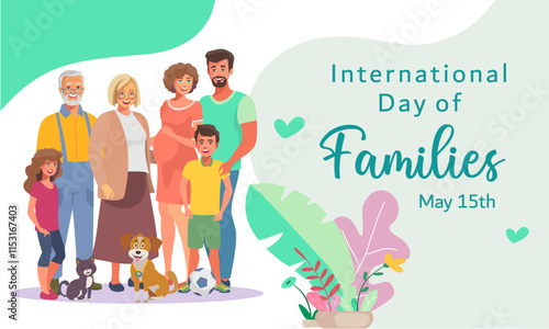 International day of families, cute big family flat vector illustration.