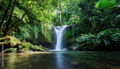 Lush Rainforest Waterfall Serenity - Nature and serenity: The calmi.