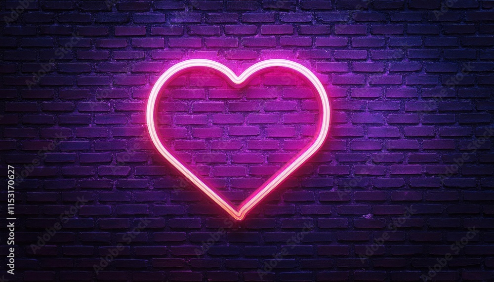 Pink Neon Heart on Brick Wall - Neon Pink Neon Heart on Brick Wall - Neon