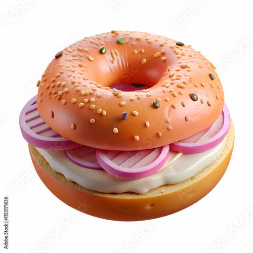 Close.up of a Delicious Bagel with Cream Cheese and Onion photo