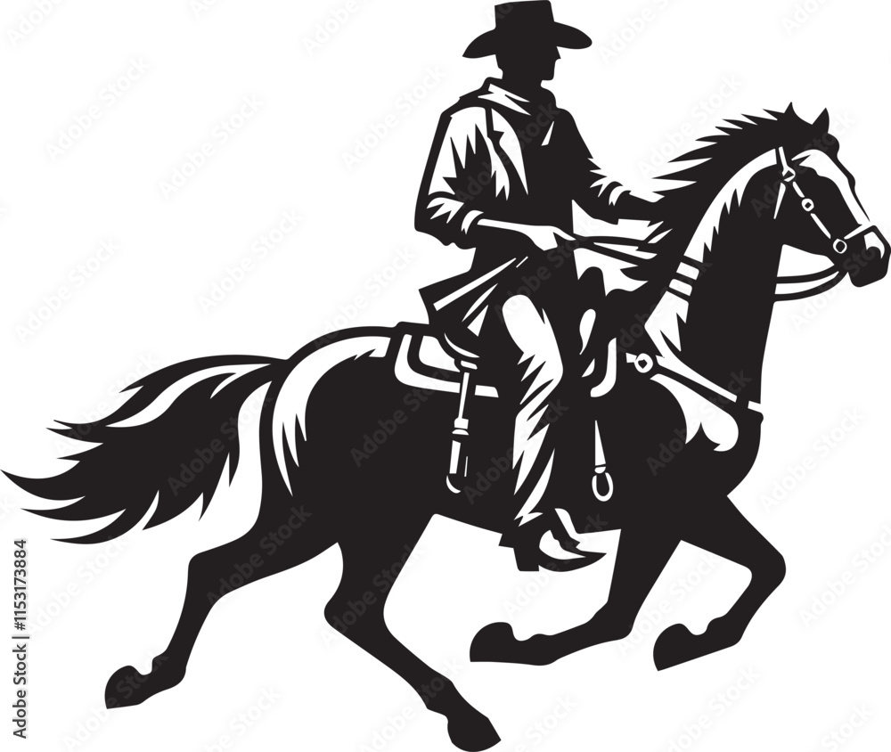 Fototapeta premium Horse riding, A man ride horse cute beautiful horse black vector