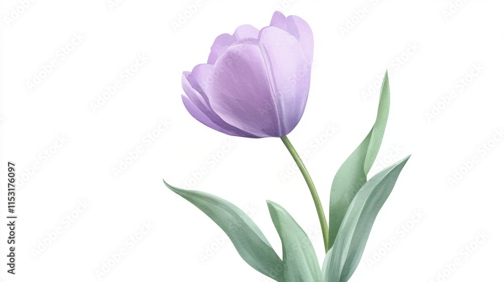 Fototapeta premium Delicate Purple Tulip Illustration: A Springtime Floral Masterpiece