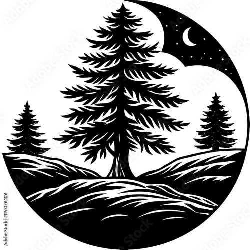 Moonlit Forest: Tranquil Night Tree Scene