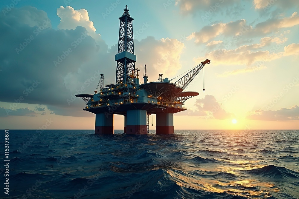 Oil drilling platform standing tall in the vast ocean, symbolizing human innovation and the quest for energy amidst nature's vastness. Oil drilling platform standing tall in the vast ocean, symbolizing human innovation and the quest for energy amidst nature's vastness.