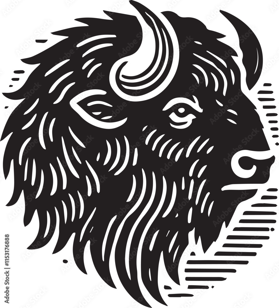Fototapeta premium Black and white silhouette of a bison head 