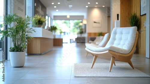 Modern Interior Featuring Stylish Seating and Lush Greenery in a Welcoming Space. Generative AI