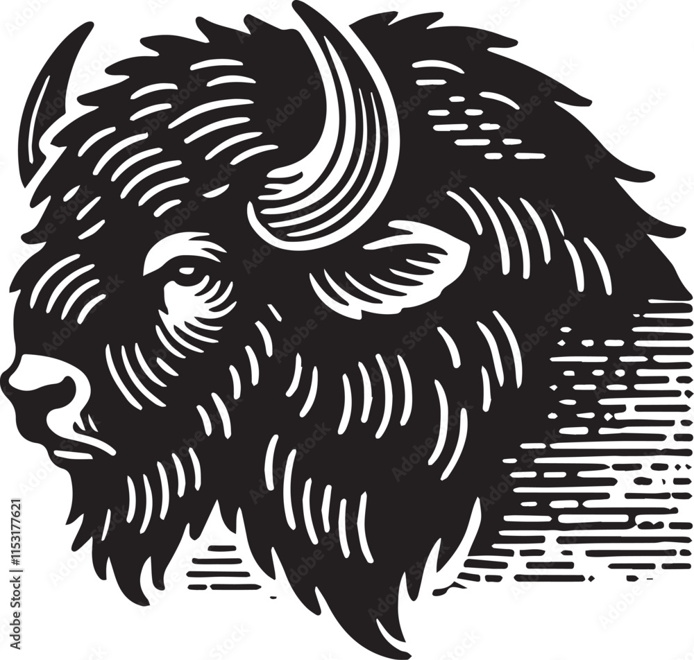 Fototapeta premium Black and white silhouette of a bison head 