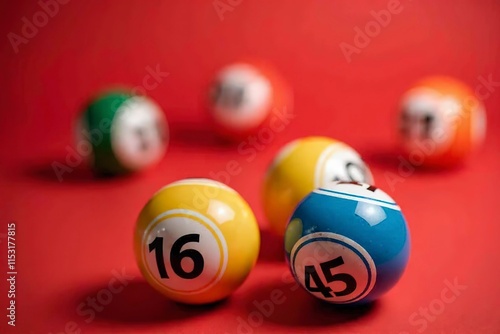 red raffle game with different colored balls for bingo and lottery games