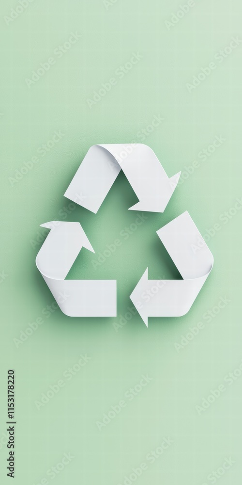 Stylized paper recycling symbol on a soft green background promoting sustainability. Stylized paper recycling symbol on a soft green background promoting sustainability.
