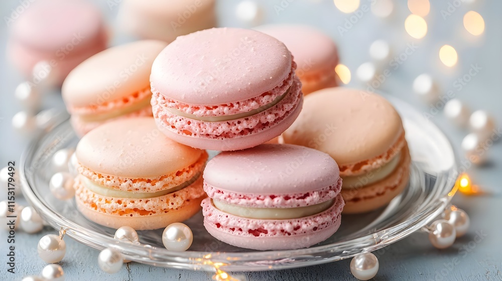 Fototapeta premium pink & peach macarons, elegant dessert - pastel colors