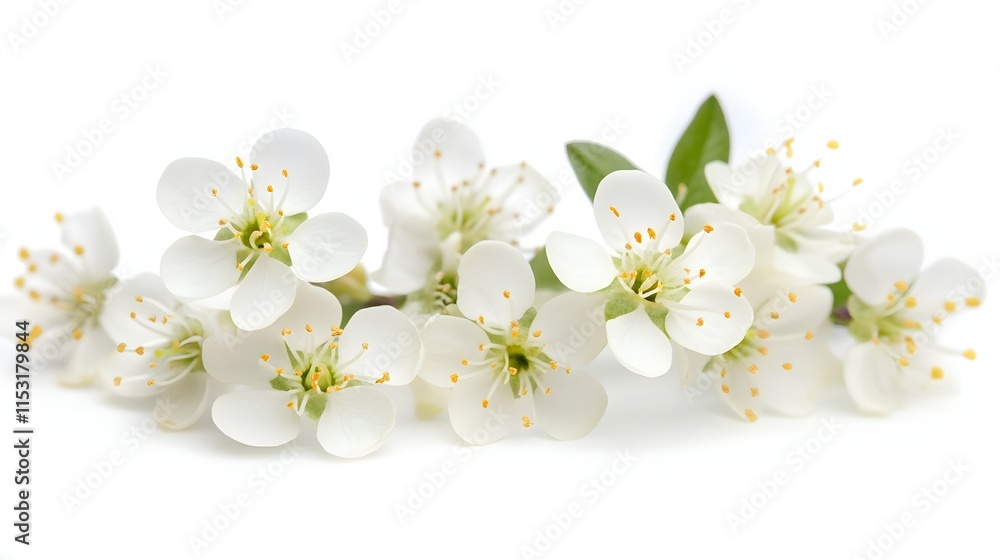 Delicate white blossoms on a branch display springtime beauty Delicate white blossoms on a branch display springtime beauty
