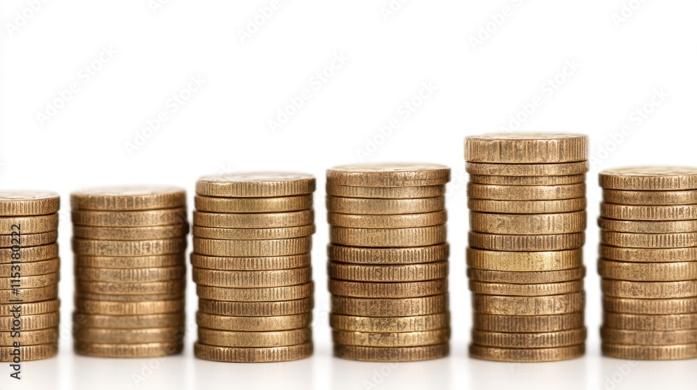 Stacked Coins in Gradual Formation on a White Background Stacked Coins in Gradual Formation on a White Background