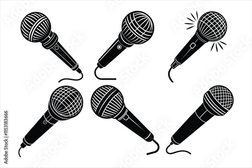 A set of emergency hand mike line art vector illustration.