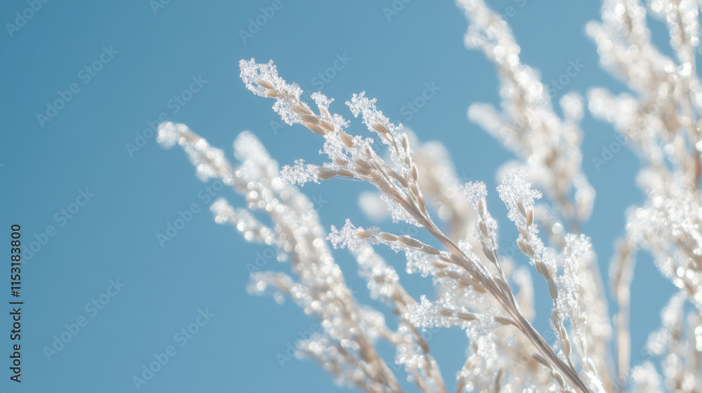 Delicate Dried Grass With Dew Drops Glimmering Under Bright Blue Sky Creating a Stunning Contrast of Nature's Beauty in Soft Minimalist Composition Delicate Dried Grass With Dew Drops Glimmering Under Bright Blue Sky Creating a Stunning Contrast of Nature's Beauty in Soft Minimalist Composition