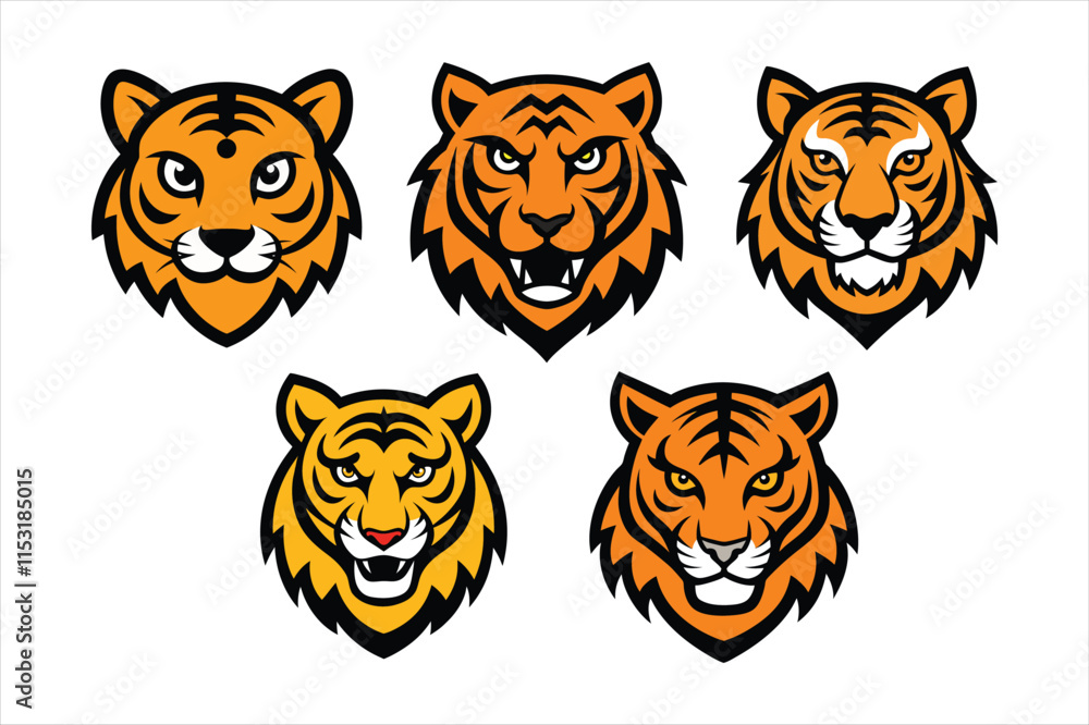 Fototapeta premium A set of Tiger head mascot logo vector illustration
