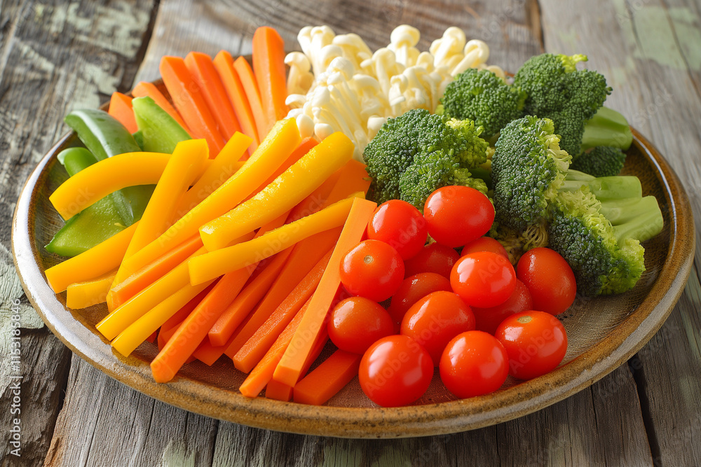 Assorted Vegetables Arranged on a Rustic Plate Assorted Vegetables Arranged on a Rustic Plate