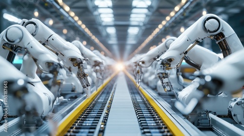 Wallpaper Mural Industrial Automation: A Line of Robotic Arms Torontodigital.ca