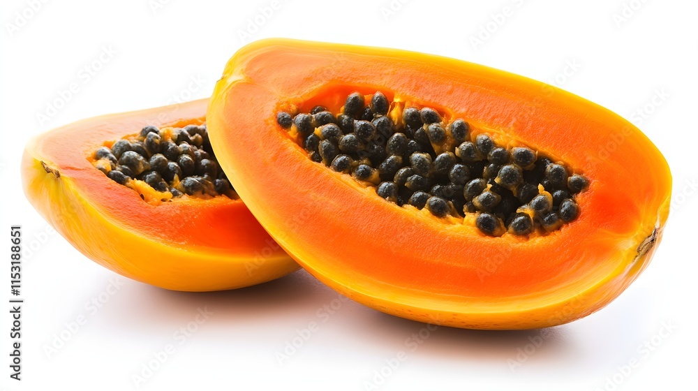 Two Halves Of A Ripe Papaya Showing Seeds Two Halves Of A Ripe Papaya Showing Seeds