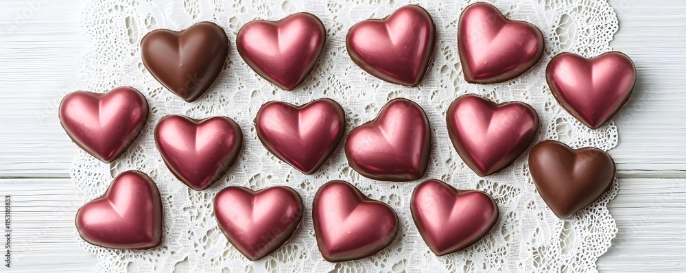 romantic chocolate hearts on lace - flat lay photography romantic chocolate hearts on lace - flat lay photography