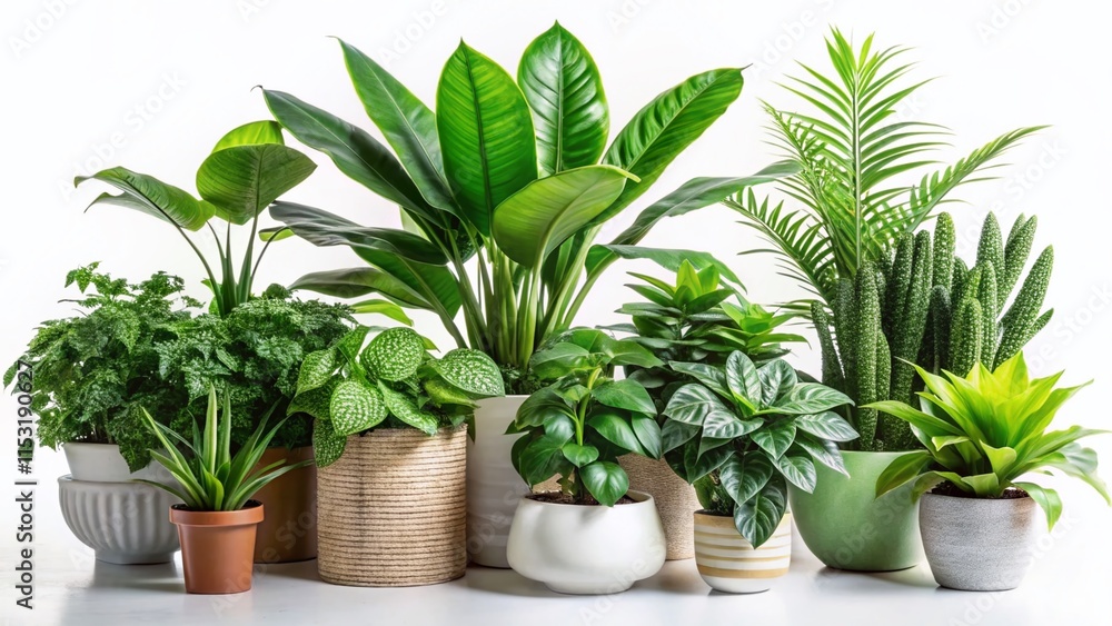 Fototapeta premium Lush Green Houseplants Isolated on White: Perfect for Design Projects
