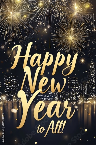 A sophisticated background with Happy New Year to All! written in elegant gold letters