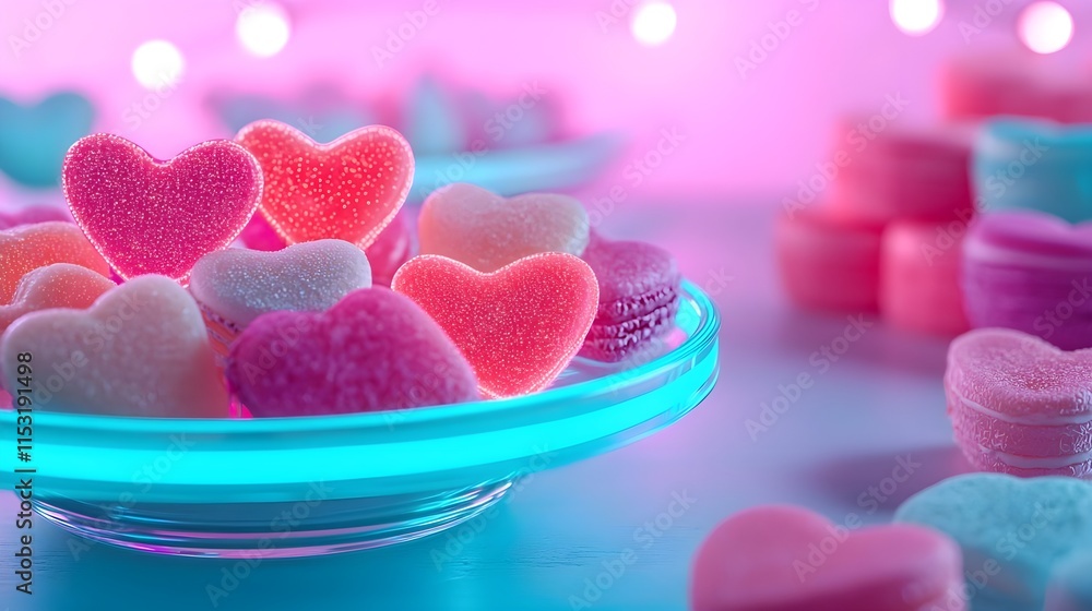 Obraz premium valentine's candy hearts & macarons - pastel colors