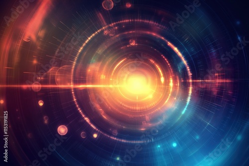 A mesmerizing abstract digital artwork featuring vibrant colors radiating from a central glow, evoking a sense of depth and motion.