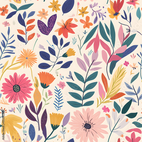 floral flower and leaf elements modern doodle illustrator seamless pattern for wallpaper or background