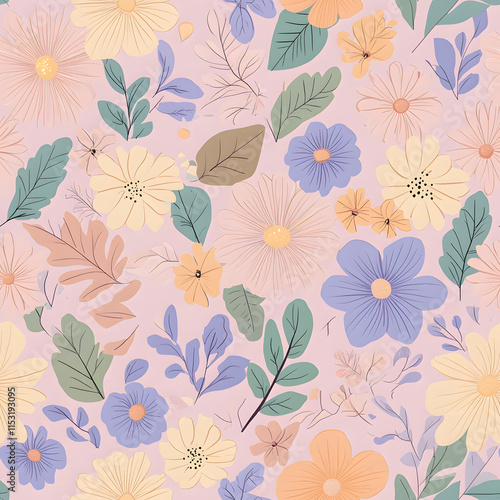 Wallpaper Mural floral flower and leaf elements modern doodle illustrator seamless pattern for wallpaper or background Torontodigital.ca