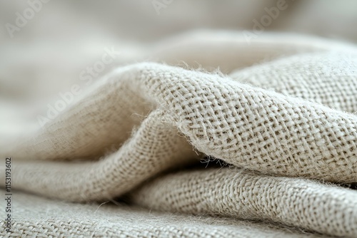 Close-up of coarse beige burlap texture with a rustic natural aesthetic photo