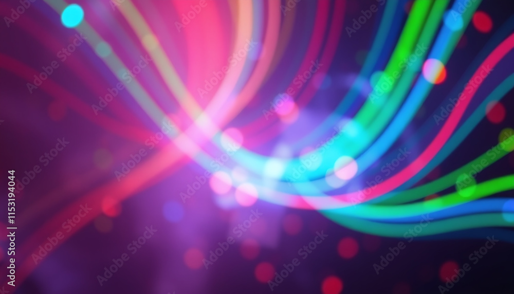 Obraz premium Abstract Color Spectrum of curves, lines and angles, diagonal stripes and concentric circles with bokeh effect