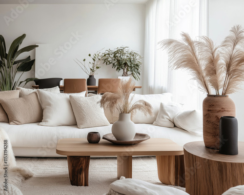 Stylish living room with modern decor and neutral colors