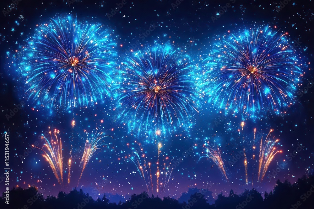 festive vector illustration of vibrant blue fireworks bursting in the night sky capturing the essence of celebration and joy in a visually stunning design for new years festivities festive vector illustration of vibrant blue fireworks bursting in the night sky capturing the essence of celebration and joy in a visually stunning design for new years festivities