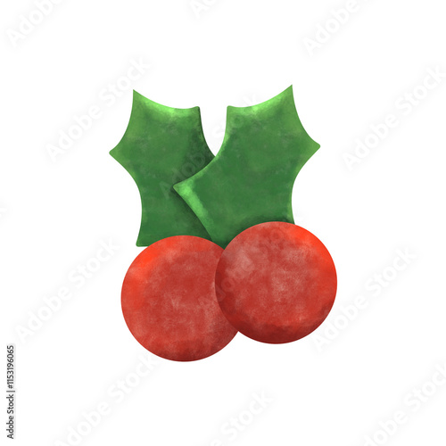 Hand drawn Christmas element in watercolor style : red Christmas holly