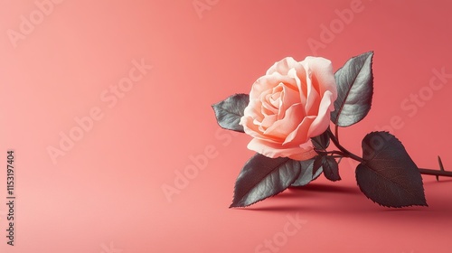 Pink Rose on Coral Background