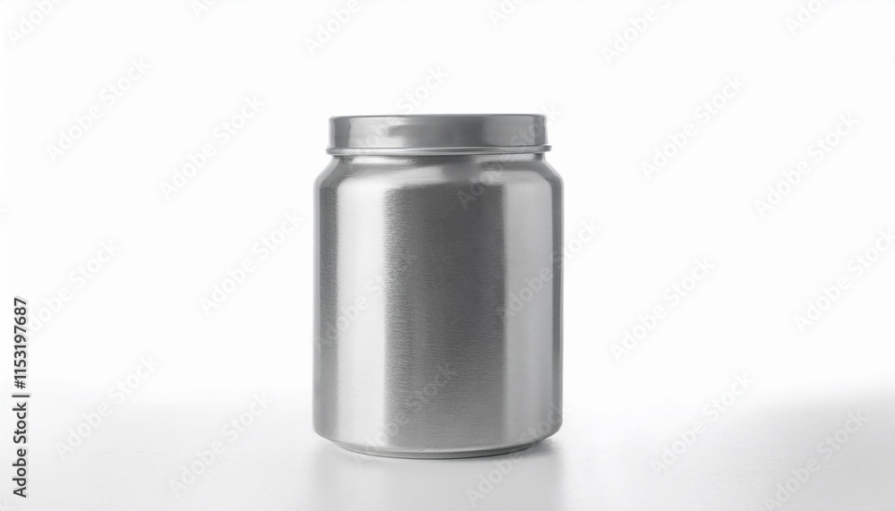 Metal jar isolated on white background. Blank aluminum container. Mock-up. Metal jar isolated on white background. Blank aluminum container. Mock-up.