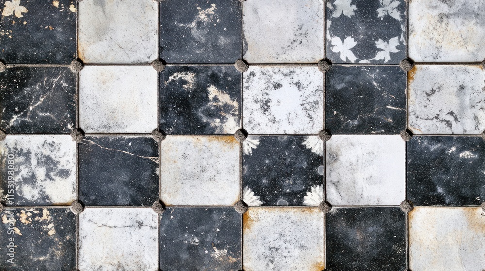 Obraz premium Checkerboard Pattern Tile Floor with Worn Detail