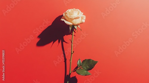 Single White Rose on Red