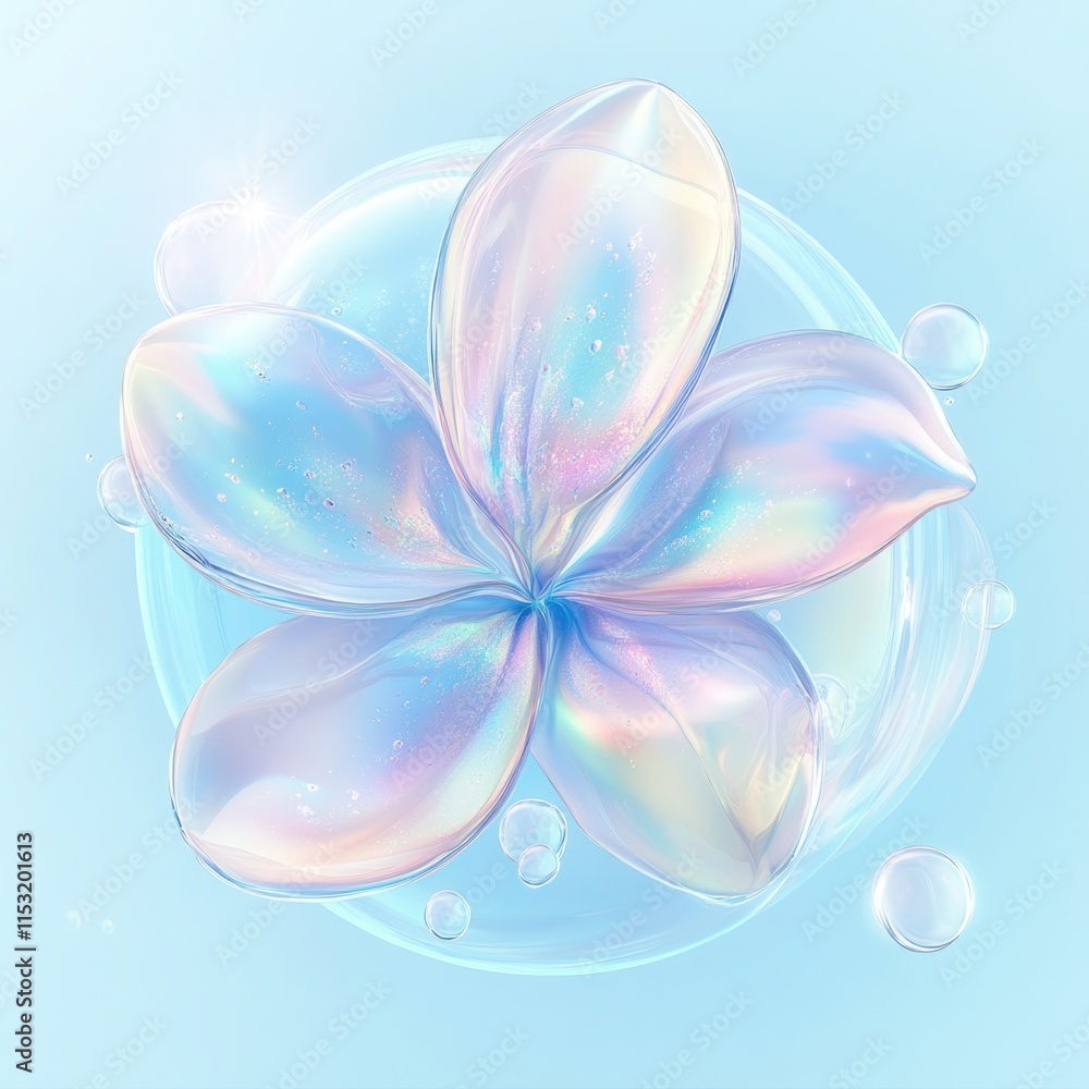 Fototapeta premium Iridescent flower in water droplet.